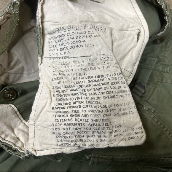 Vintage M-1951 Field Pants Mens 32x32 Green Cargo Utility 50s Shell Trousers WW2 - Picture 5 of 11